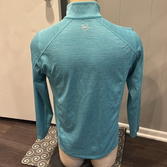 Vineyard Vines Performance light turquoise subtle stripe stretch 1/4 zip top. Sm - Picture 3 of 5